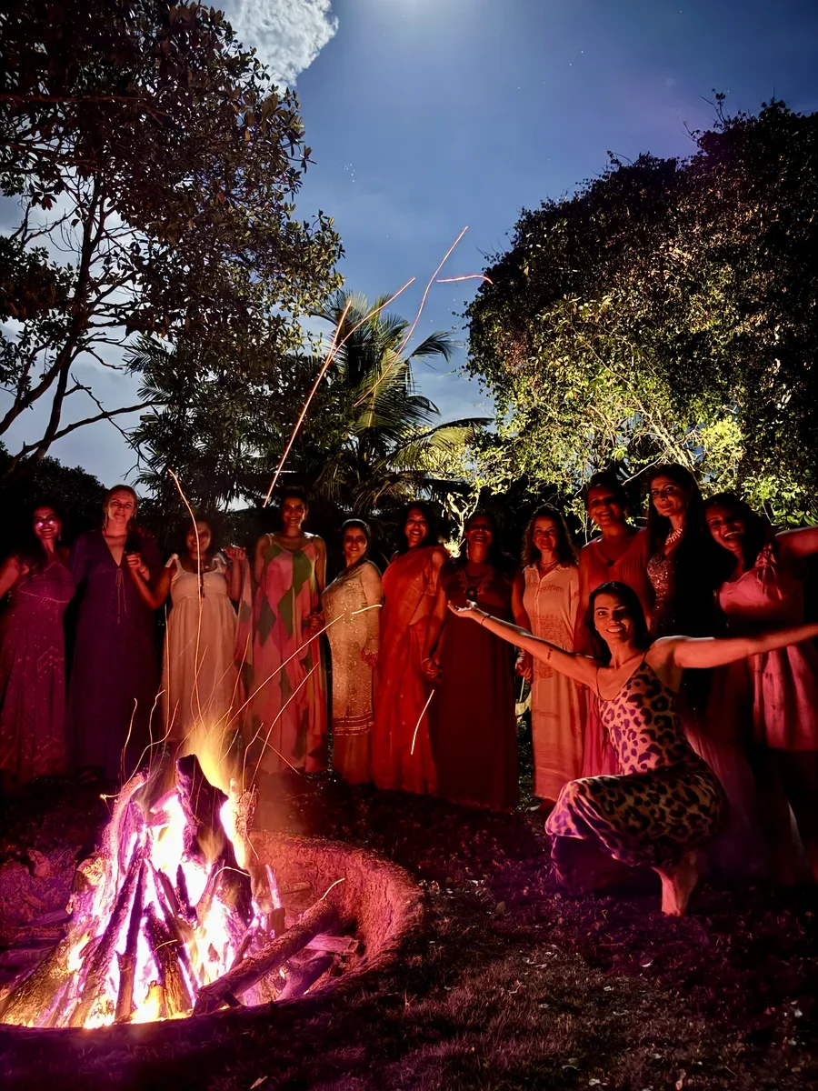 Fire ceremony under the moonlight