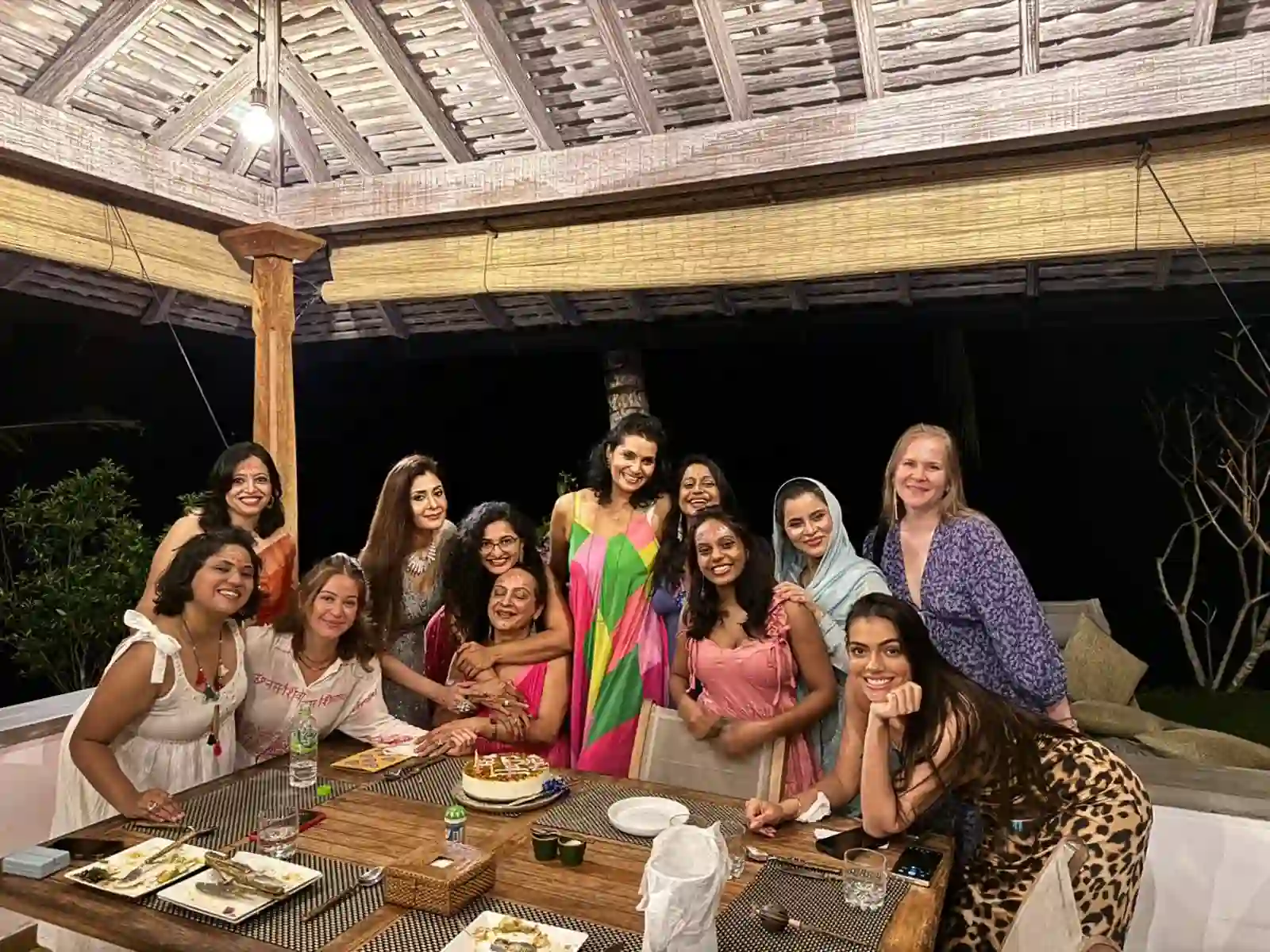 A joyful group gathered at a retreat